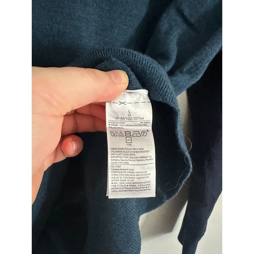 Banana Republic 100% Italian Merino Wool Sweater Mens L Blue Colorblock Crewneck